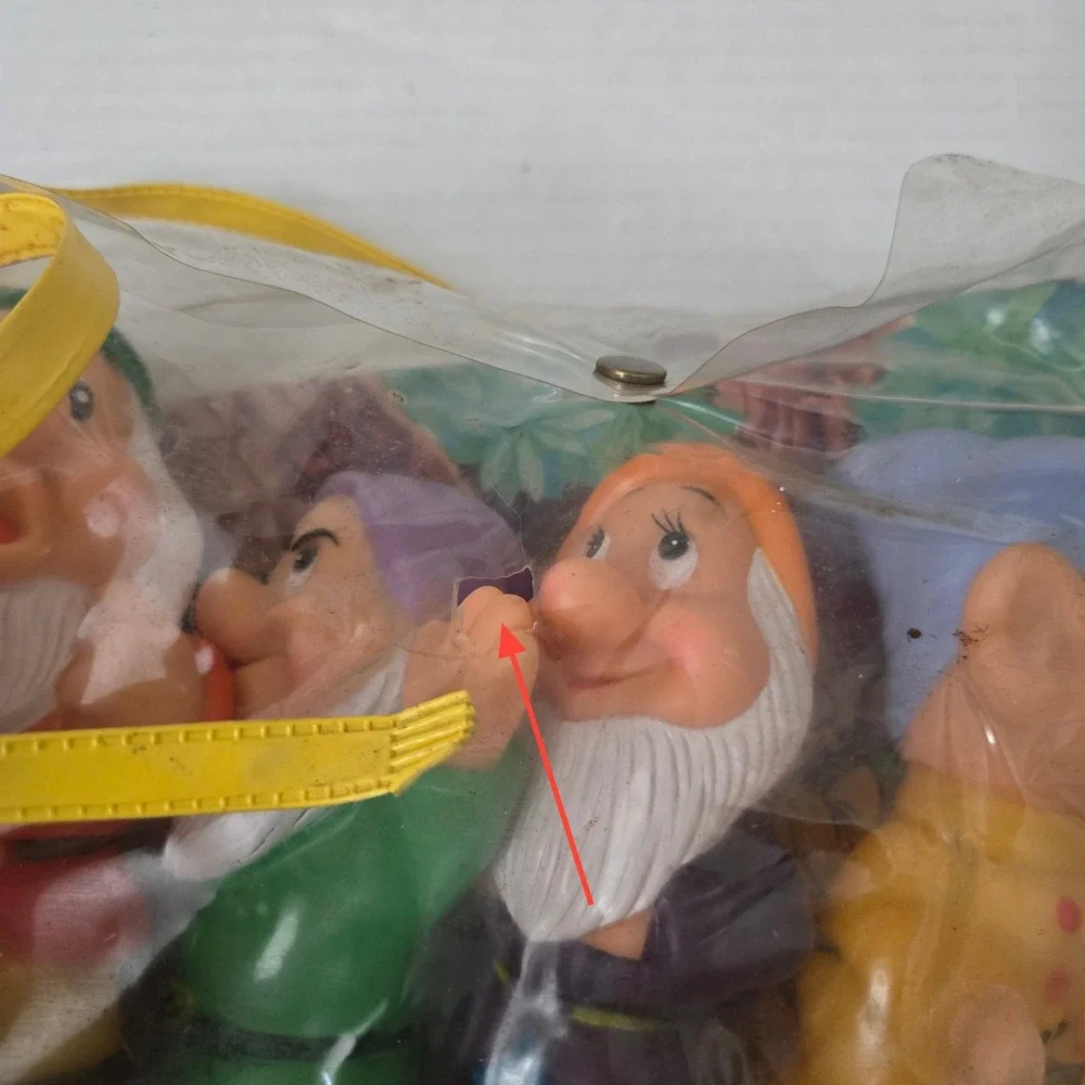 Vintage Disney Snow White Seven Dwarfs Vinyl Squeak Toy Set Complete with Bag
